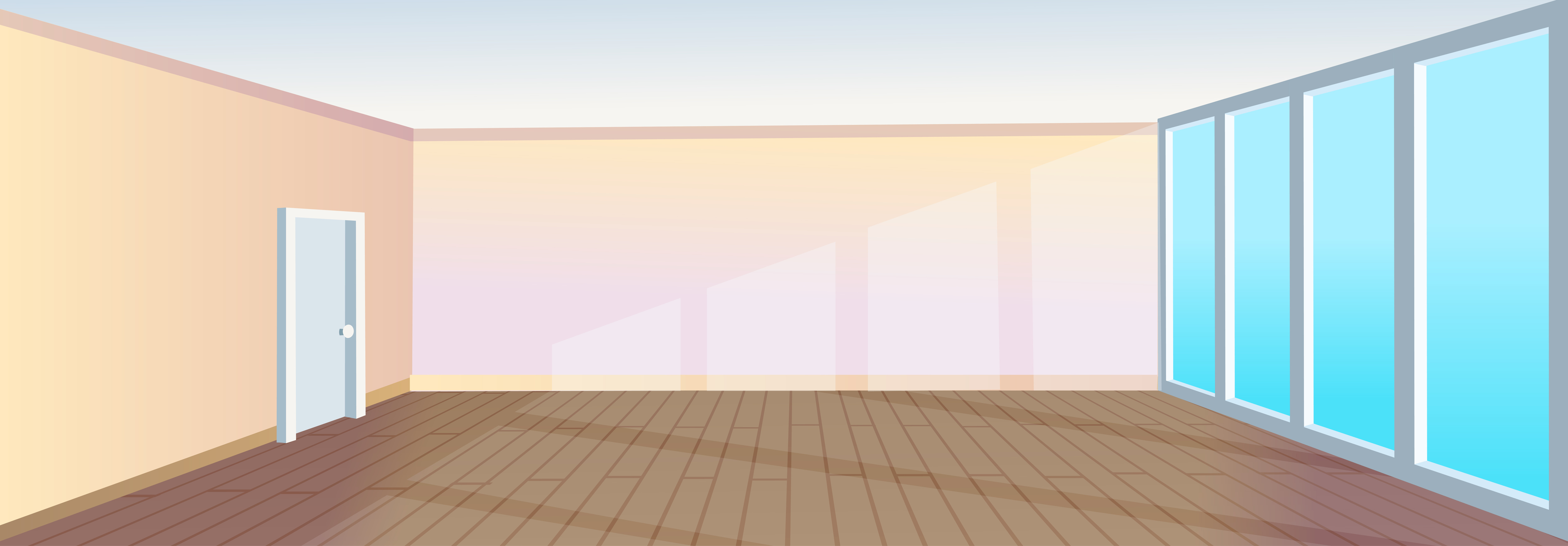 Empty room with large window and door.